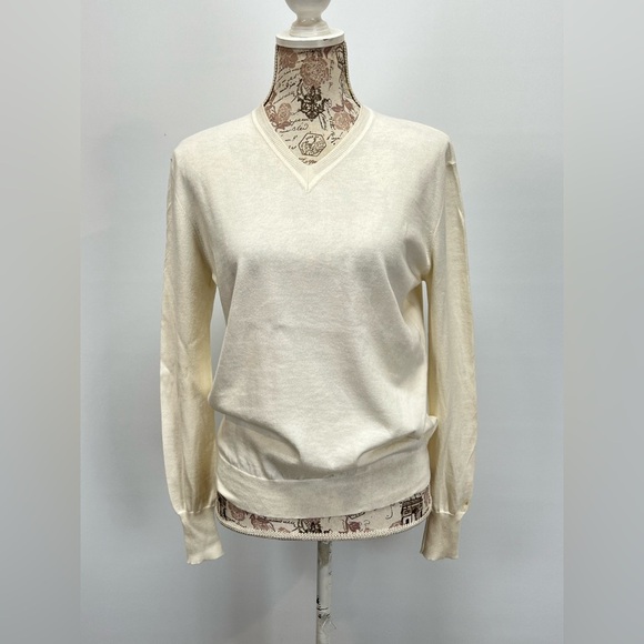 FELICITE Cream V-Neck lightweight Sweater size 1/XS-S - Picture 2 of 11